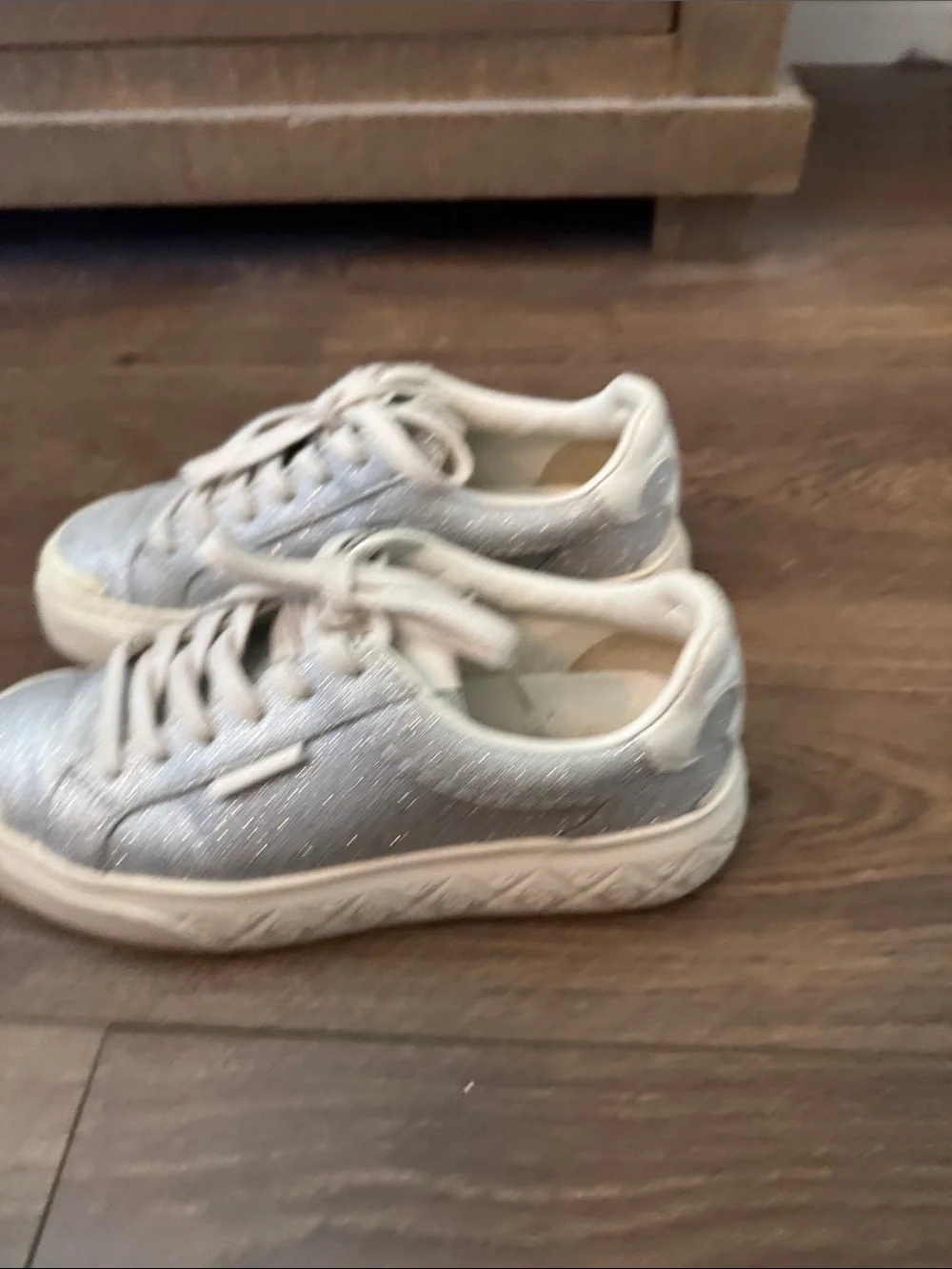 Tory Burch Silver Glitter Low-Top Sneakers with Cream Laces